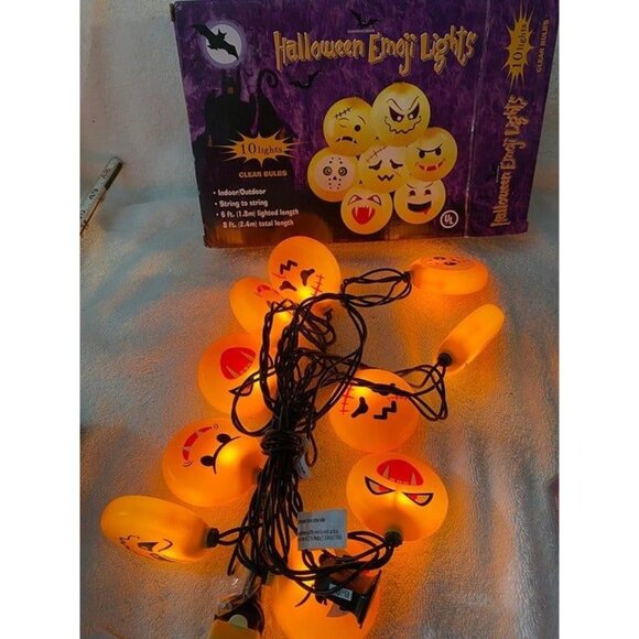Halloween Emoji String Lights 10 Indoor/Outdoor NIB Scary Monsters - Picture 1 of 3